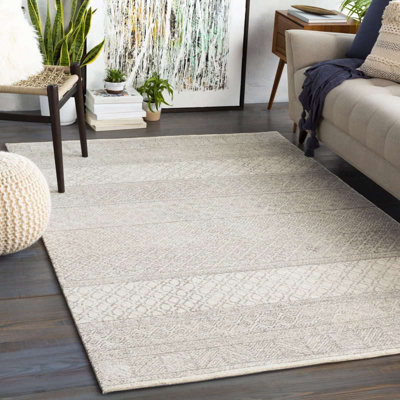 Joss & Main Shiloh Geometric Handmade Tufted Wool Gray/Cream Area Rug